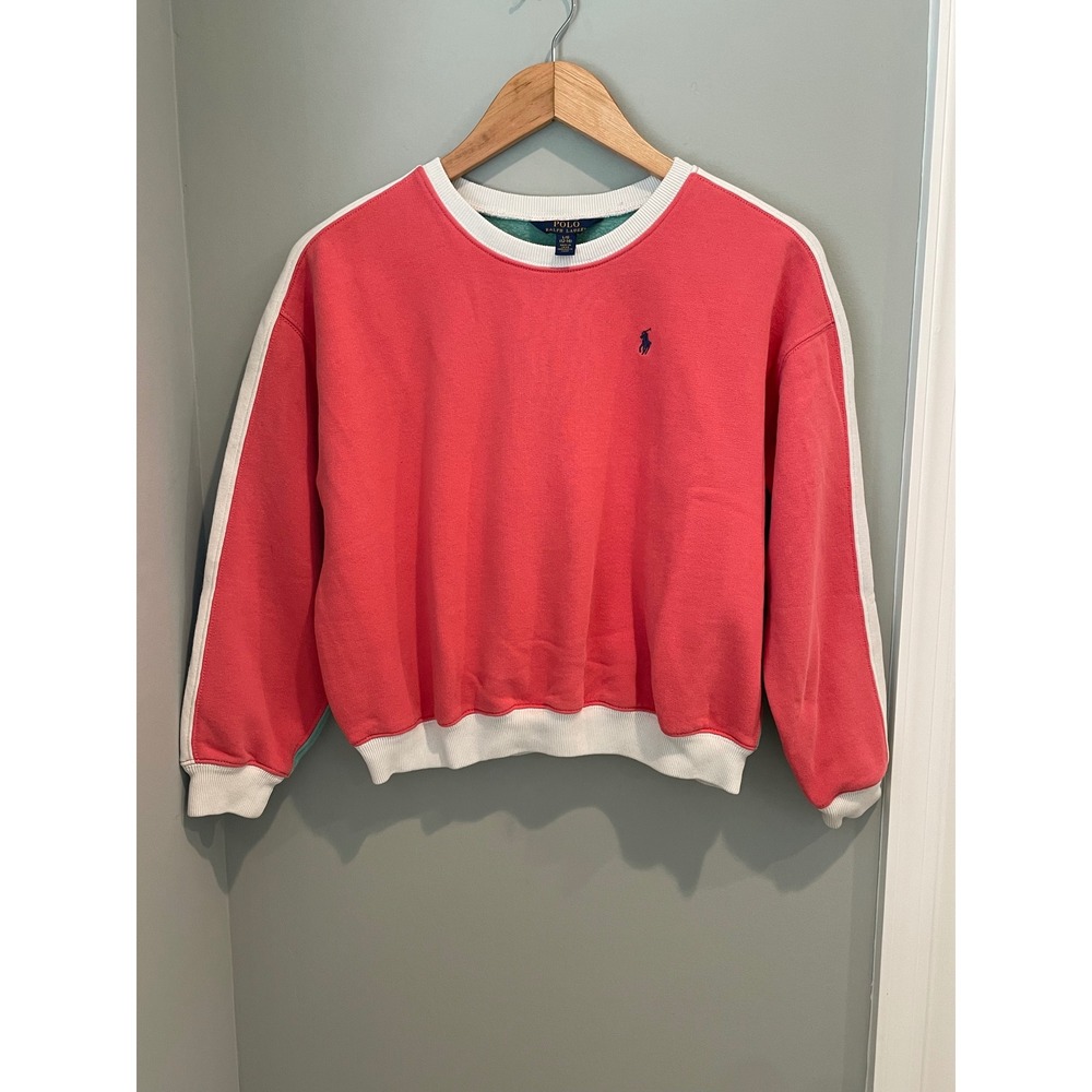 Polo Ralph Lauren Kids Colorblock Sweatshirt Coral Teal Pink Green L 12-14